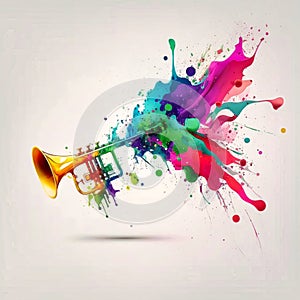 Trumpet colorful splash illustration on white background, generative AI