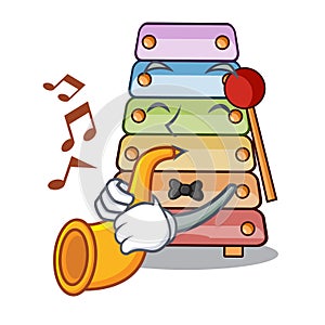 With trumpet colorful toy xylophone on mallets mascot