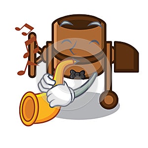 With trumpet concrete mixer mascot cartoon