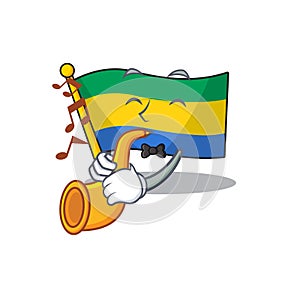 With trumpet flag gabon isolated in the cartoon