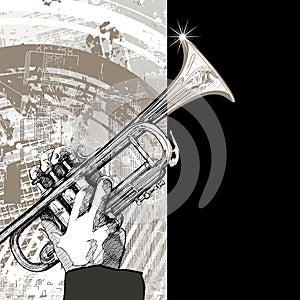 Trumpet on grunge background