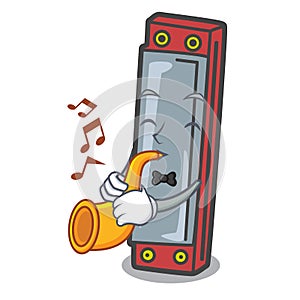 With trumpet harmonica mascot cartoon style