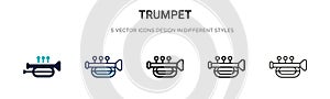 Trumpet icon in filled, thin line, outline and stroke style. Vector illustration of two colored and black trumpet vector icons