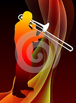 Trumpet Musician on Abstract Flame Background