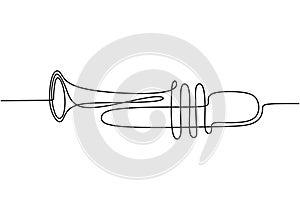 Trumpet one line drawing. Continuous single hand drawn minimalism, vector illustration classical jazz music instrument