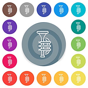 Trumpet outline flat white icons on round color backgrounds