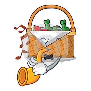 With trumpet picnic basket mascot cartoon