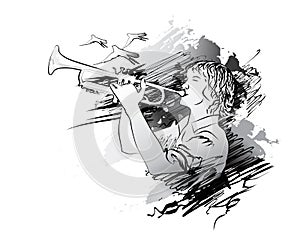 Musician, trumpet player. Vector illustration