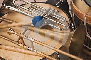 Trumpet, trombone and Bass drum