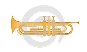 Trumpet vector illustration isolated on white background - Shiny brass music instrument.