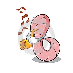 With trumpet worm mascot cartoon style