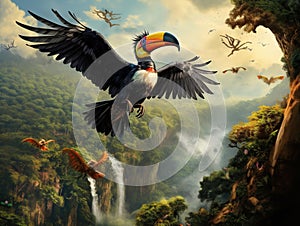 Trumpeter Hornbill flying up