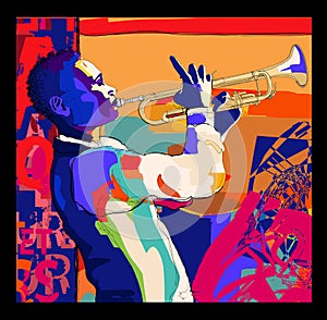 Trumpeter playing. Jazz trumpet player