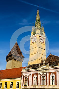 Trumpeter Tower in Medias, Transylvania, Romania