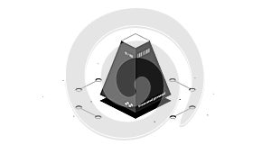 Truncated pyramid mathematical figure. Black and white isometric 3d illustration isolated on white background