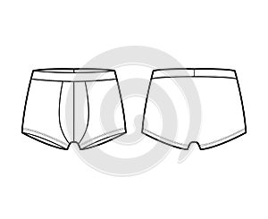 Trunks underwear technical fashion illustration with elastic waistband, Athletic-style skin-tight short-leg boxer briefs