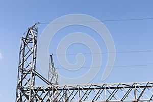 Trusses and supports to electrical power lines at a power substation