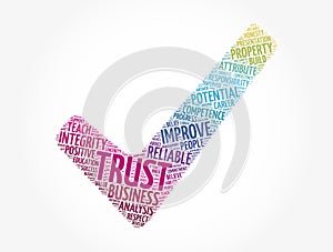 TRUST check mark word cloud collage, business concept background