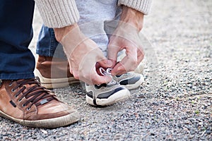 Trust family hands of child son and father