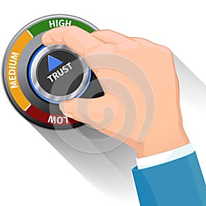 Trust knob button or switch. High confidence level vector concept