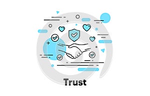 Trust line icon. Partnership deal, Friendship and Certainty. Respect handshake, integrity and insurance. Vector photo