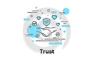 Trust line icon. Partnership deal, Friendship and Certainty. Respect handshake, integrity and insurance. Vector