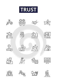 Trust line vector icons and signs. Loyalty, Credence, Credibility, Assurance, Depend, Faith, Certainty, Veracity outline photo