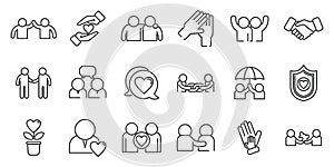 Trust relationship icons set outline . Fun friend