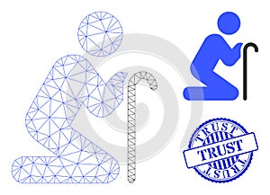 Trust Textured Stamp and Web Network Grandfather Pray Vector Icon