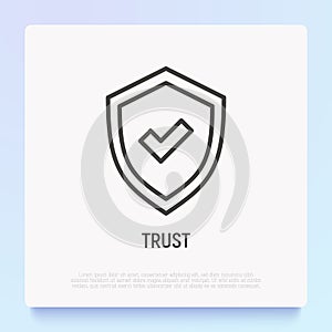 Trust thin line icon: shield with tick. Modern vector illustration
