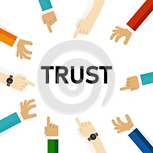 Trust trustworthy text hand pointing team focus on concept discus