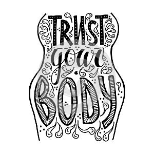 Trust your body vector hand drawn lettering