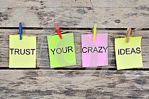 Trust your crazy ideas words on colorful paper notes