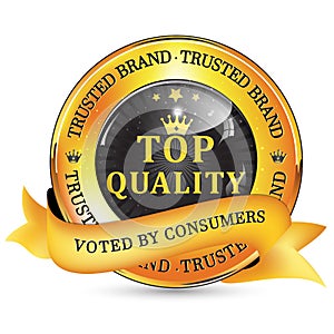 Trusted Brand. Top Quality, Voted by consumers - shiny icon / label / badge.