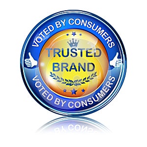 Trusted Brand. Top Quality, Voted by consumers - shiny icon / label / badge.