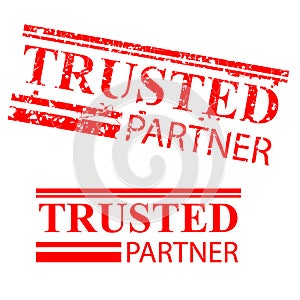 Trusted Partner, 2 style streak red rubber stamp, isolated on white photo