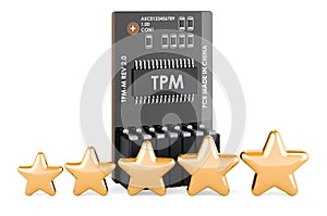 Trusted Platform Module, TPM with five golden stars. 3D rendering