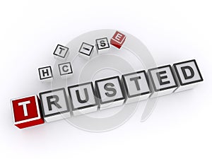 trusted word block on white