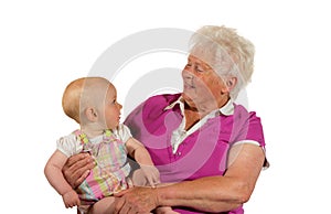 Trusting young baby with Grandma photo