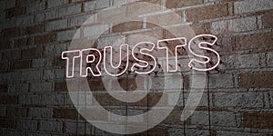 TRUSTS - Glowing Neon Sign on stonework wall - 3D rendered royalty free stock illustration