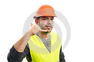 Trustworthy builder friendly expression making calling gesture