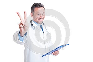Trustworthy doctor or medic showing number two