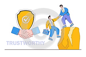 Trustworthy or integrity for partnership, support and reliable to work together, honesty or trust to help success team concepts.