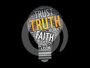 Truth light bulb word cloud collage, concept background photo