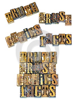 Truth trust ethics facts letterpress