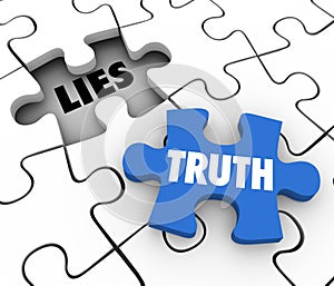 Truth Vs Lies Puzzle Piece Words Compete Honest Facts Whole