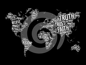 Truth word cloud in shape of world map, concept background photo