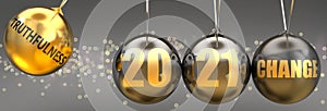 Truthfulness as a driving force of change in the new year 2021 - pictured as a swinging sphere with phrase Truthfulness giving