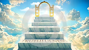 Truthfulness as stairs to reach out to the heavenly gate for reward, success and happiness.Truthfulness elevates and brings closer