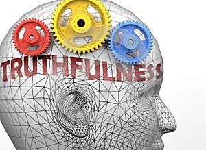 Truthfulness and human mind - pictured as word Truthfulness inside a head to symbolize relation between Truthfulness and the human